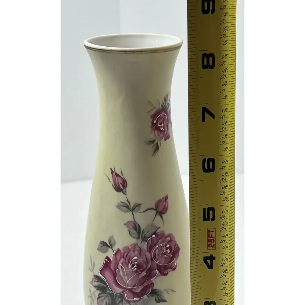 Vtg Norleans Floral Vase w Some Moriage Japan ~ Roses‎ Buds Gold Accents 8”